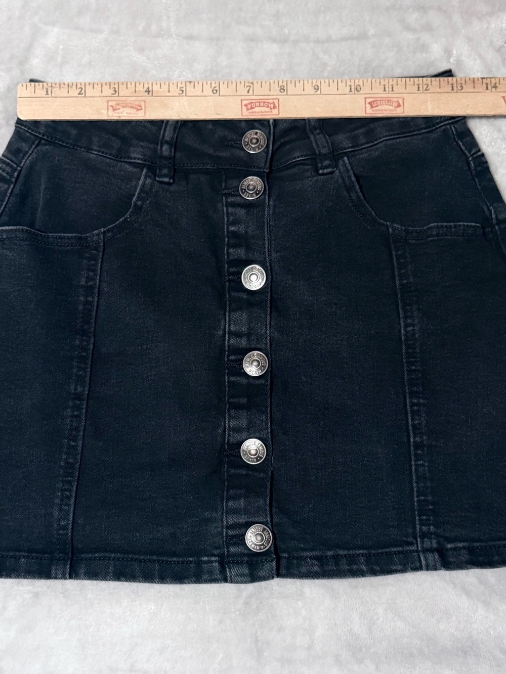 Almost Famous Black Button-Front Denim Mini Skirt - Picture 7 of 10